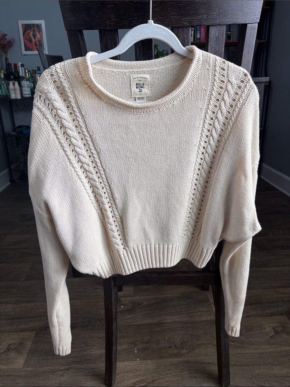Billabong Cream Cable-Stitch Crewneck Sweater